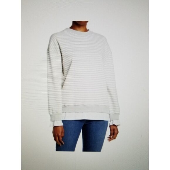 Cali Be Women's Layered Oversized Sweatshirt in Light Grey Stripe Size S - Picture 1 of 8